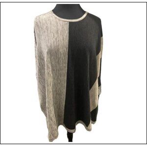 Cullen Color Block Black, Grey and Beige Short Sleeve Poncho